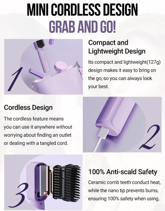 ✨Negative ions do not hurt hair✨Portable cordless mini hair straightening comb