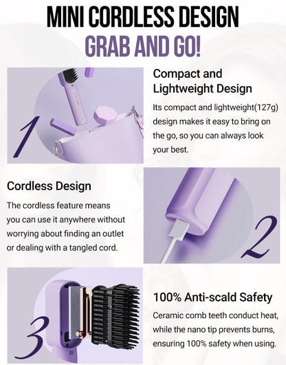 ✨Negative ions do not hurt hair✨Portable cordless mini hair straightening comb