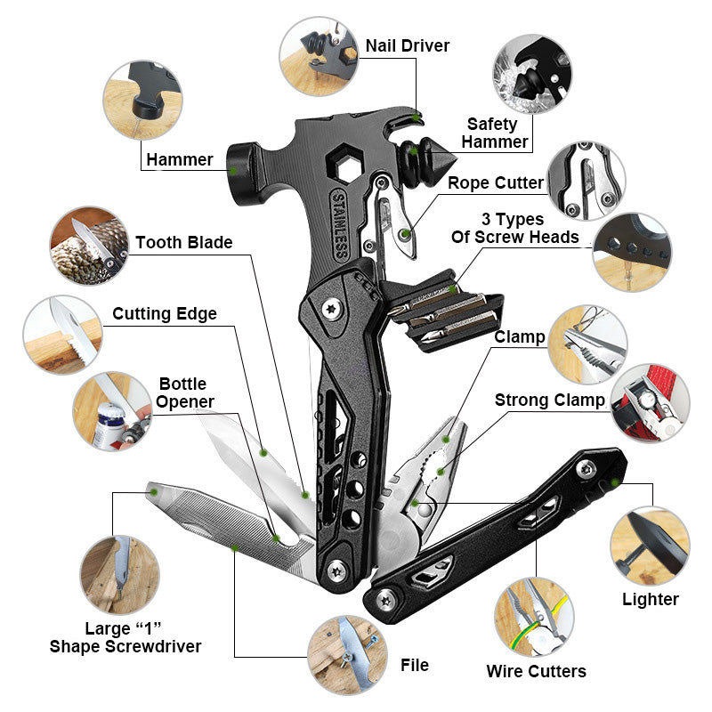 🔥Multi-function Tool Best Seller🔥15-in-1 Outdoor Portable Multifunctional Mini Safety Hammer
