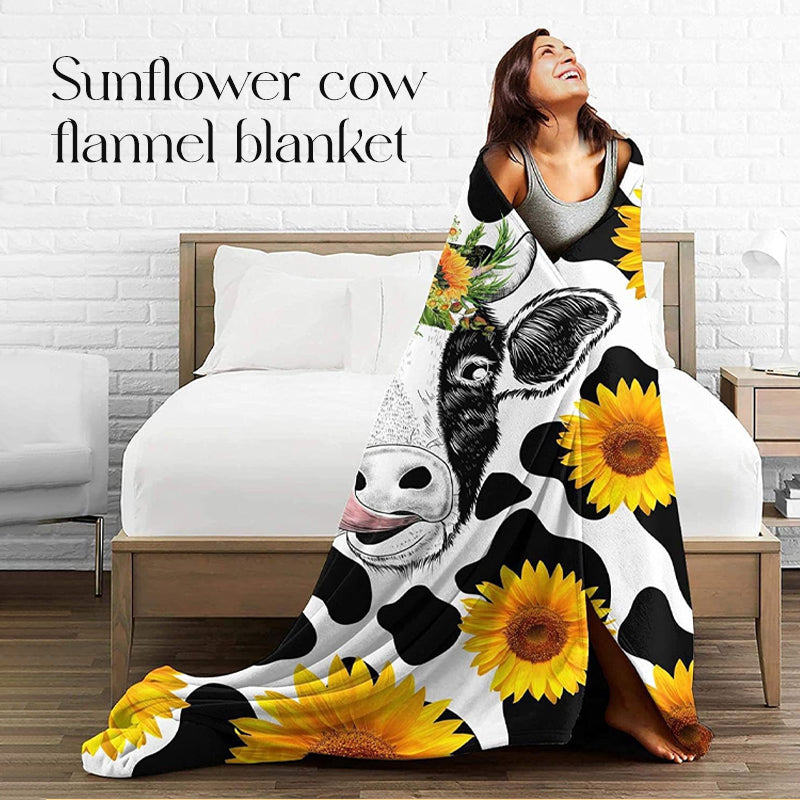 Soft Cozy Sunflower Cow Print Blanket for All Season