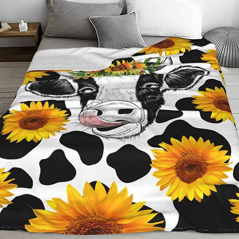 Soft Cozy Sunflower Cow Print Blanket for All Season