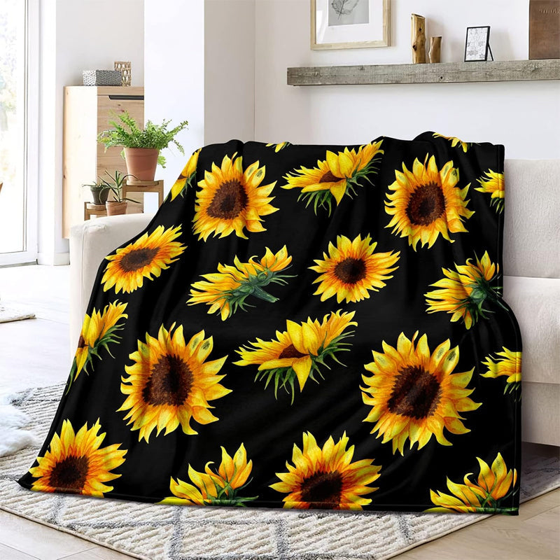 Soft Cozy Sunflower Cow Print Blanket for All Season
