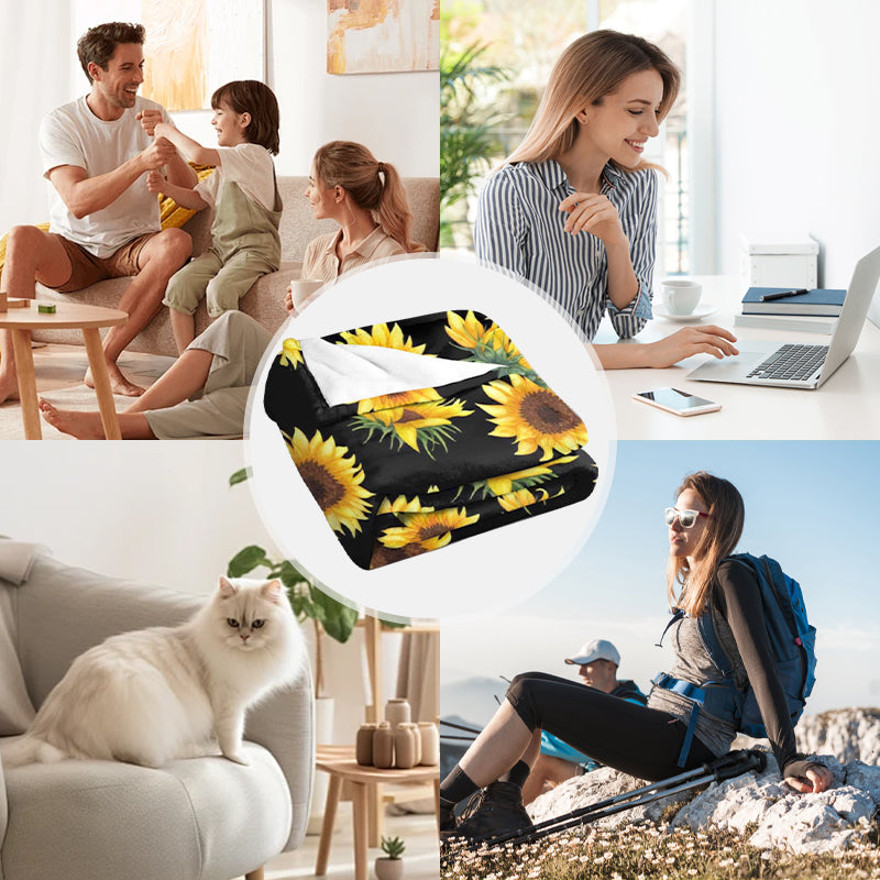Soft Cozy Sunflower Cow Print Blanket for All Season