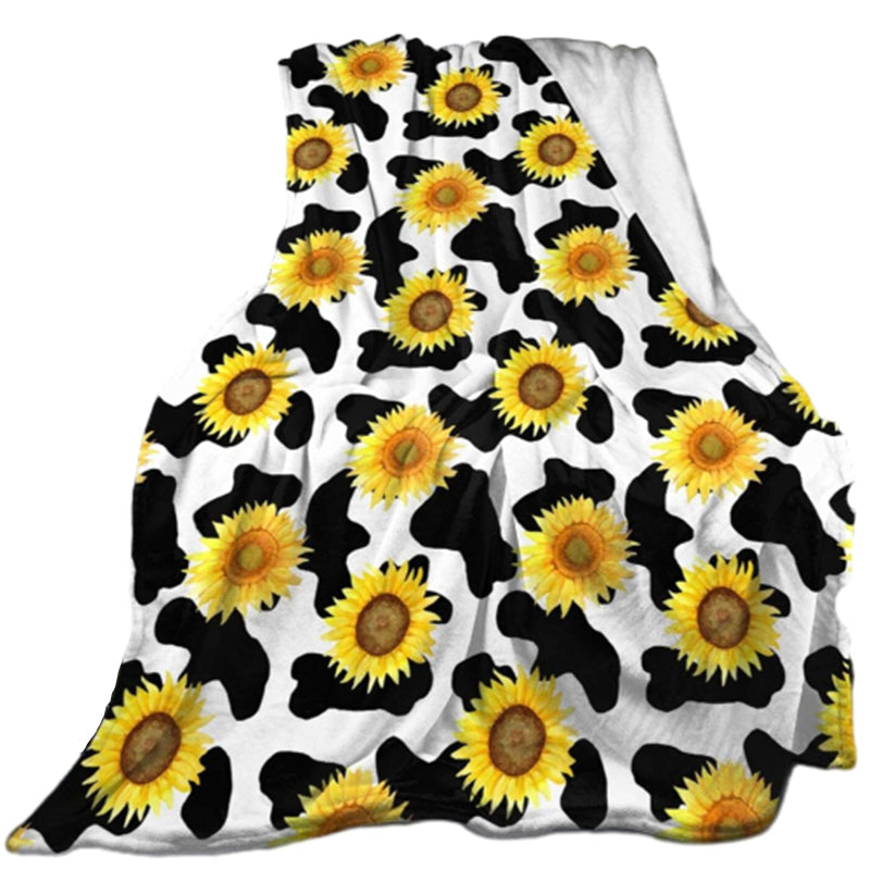 Soft Cozy Sunflower Cow Print Blanket for All Season