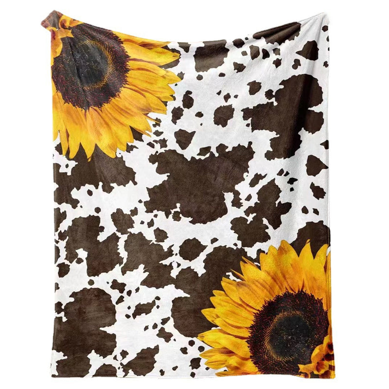 Soft Cozy Sunflower Cow Print Blanket for All Season